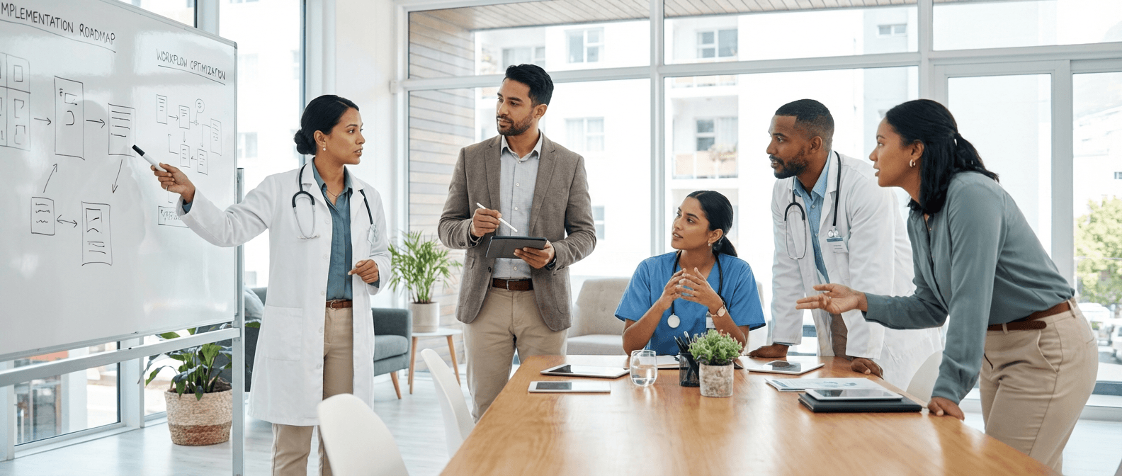 Medical practice team in collaborative planning session